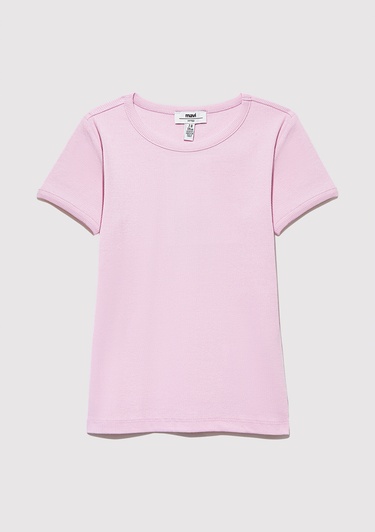 Mavi Fitilli Pembe Basic Tişört Fitted / Vücuda Oturan Kesim 7610260-86953