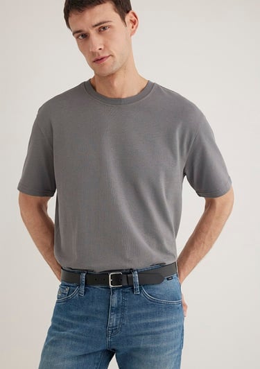  Mavi Bisiklet Yaka Gri Basic Tişört Loose Fit / Bol Rahat Kesim 0611596-80020