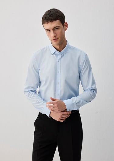  Mavi Kolay Ütülenebilir Mavi Gömlek Slim Fit / Dar Kesim 0211571-90160