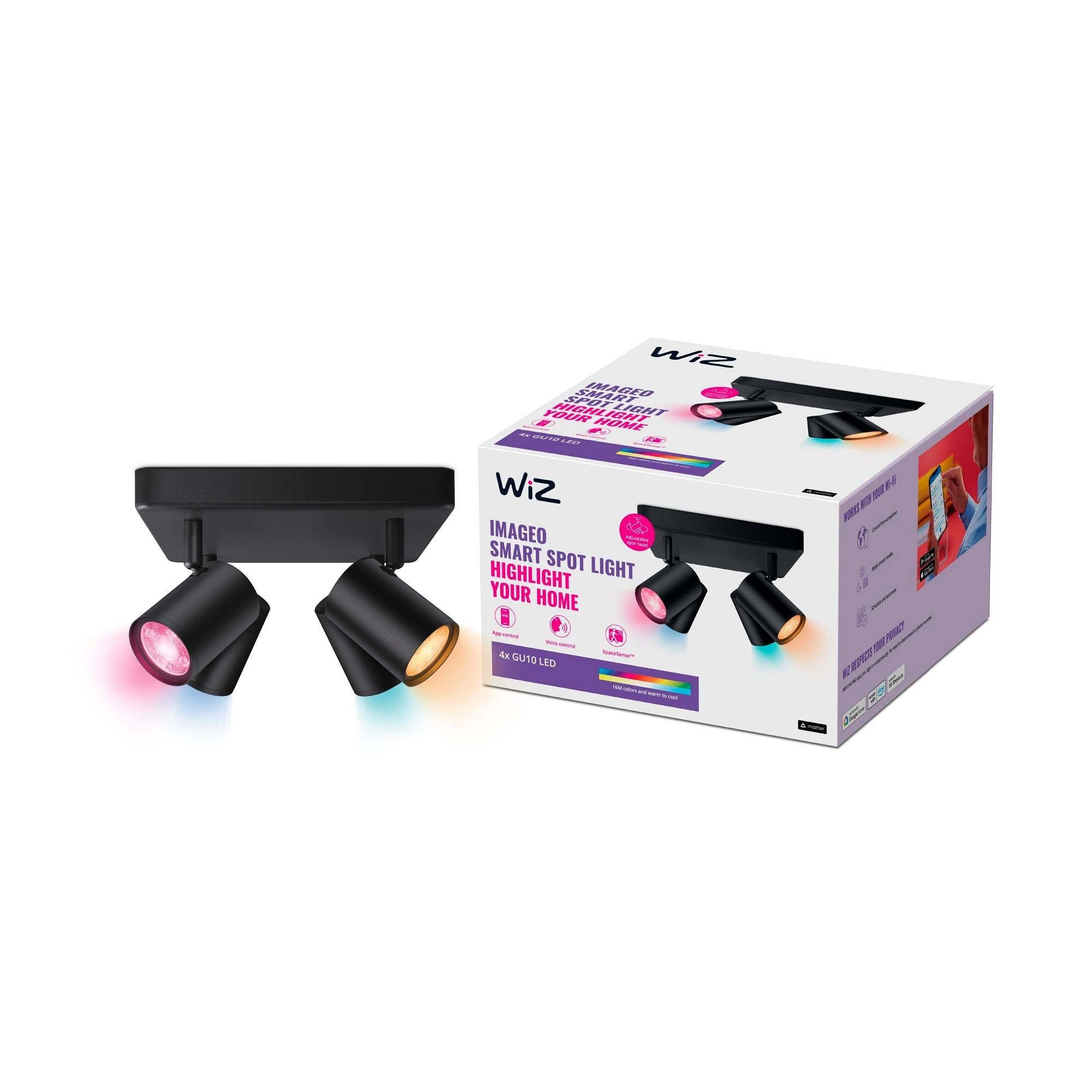 WiZ Imageo 4'lü Spot Akıllı Siyah ve Renkli Tavan Lambası