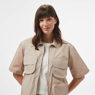  UNITED4 Dokuma Crop Kadın Gri Gömlek