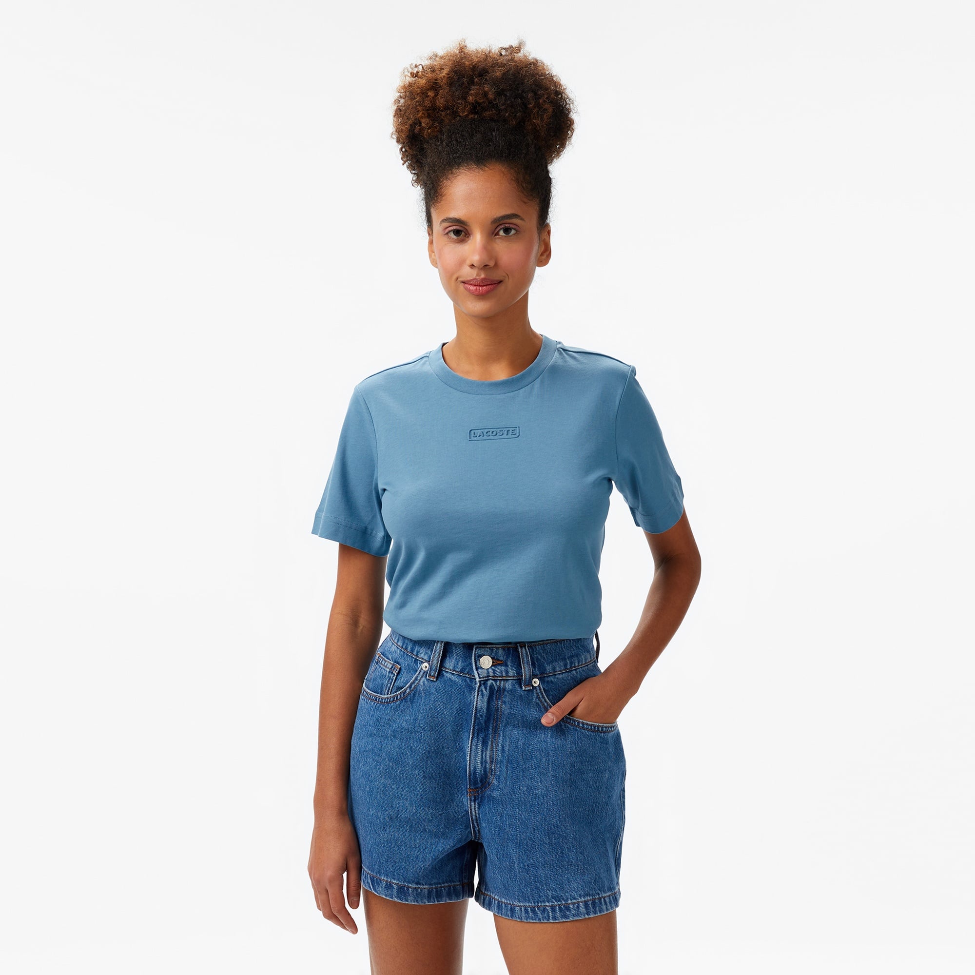 Lacoste Print Cotton Kadın Mavi T-Shirt