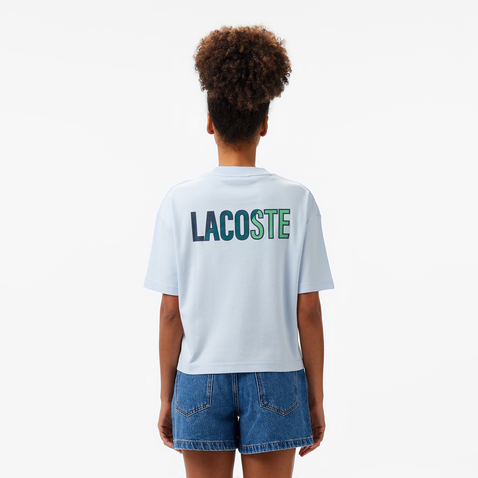Lacoste Kadın Bisiklet Yaka Baskılı Mavi T-Shirt