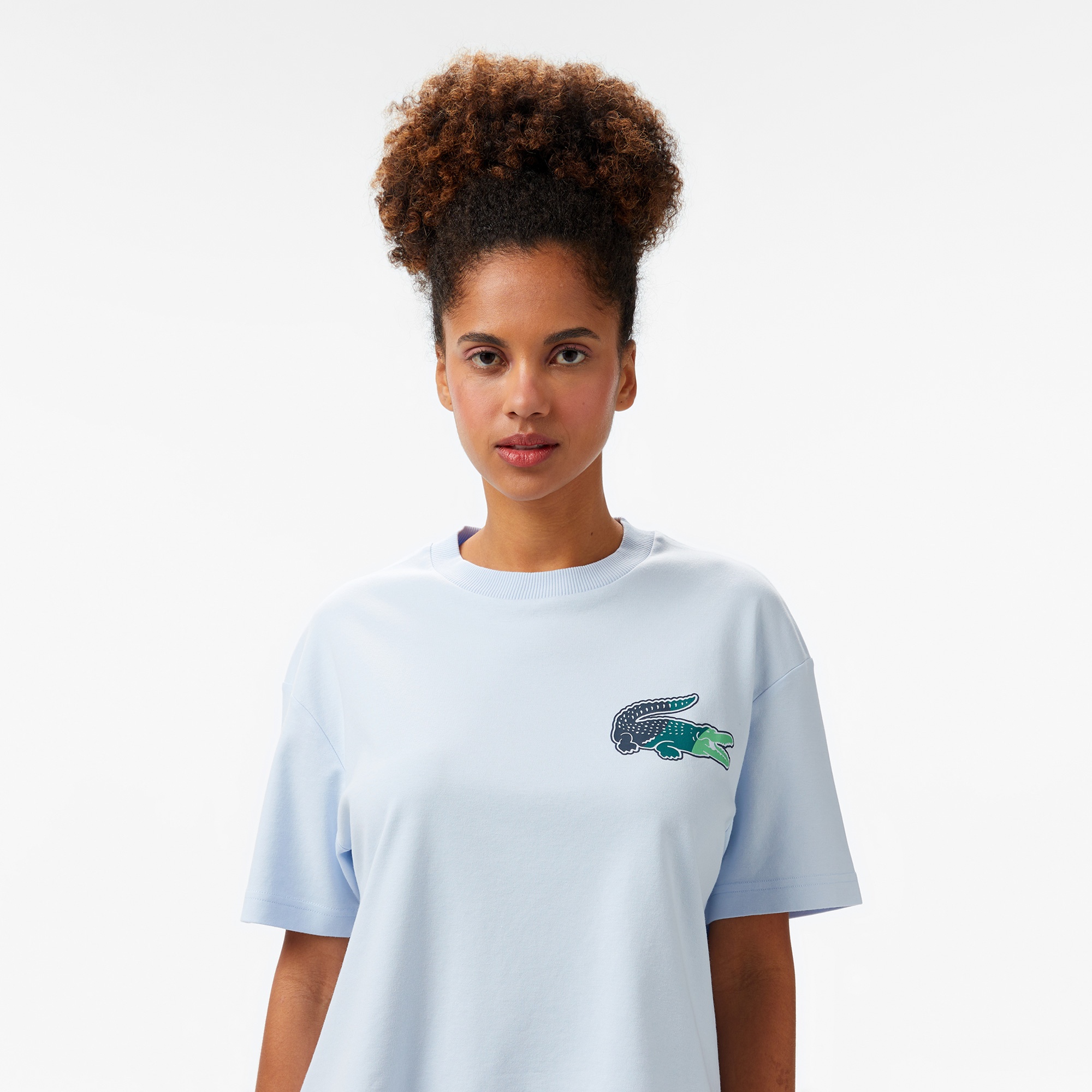 Lacoste Kadın Bisiklet Yaka Baskılı Mavi T-Shirt