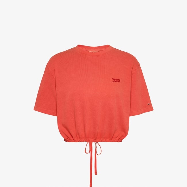  Tommy Jeans Cropped Gmd Script Open Back Kadın Turuncu T-Shirt