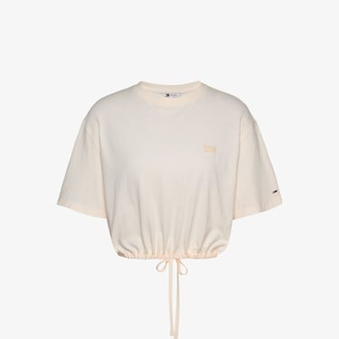  Tommy Jeans Cropped Gmd Script Open Back Kadın Beyaz T-Shirt