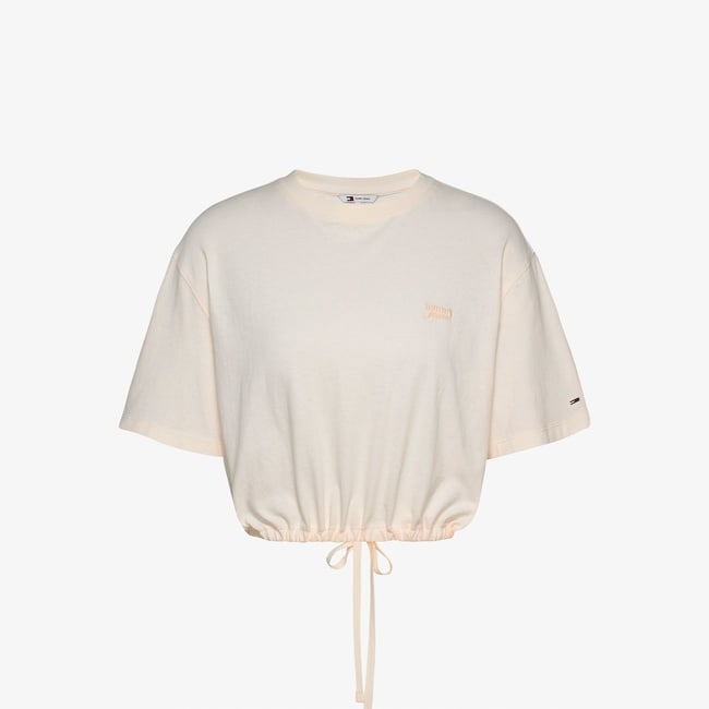  Tommy Jeans Cropped Gmd Script Open Back Kadın Beyaz T-Shirt