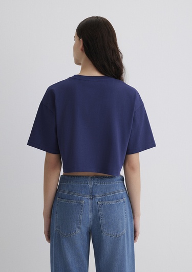  Mavi Nazar Boncuğu Baskılı Lacivert Tişört Crop / Kısa Kesim 1613443-70495