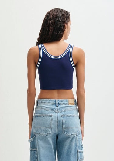  Mavi Biye Detaylı Lacivert Crop Atlet Crop / Kısa Kesim 1613435-70495