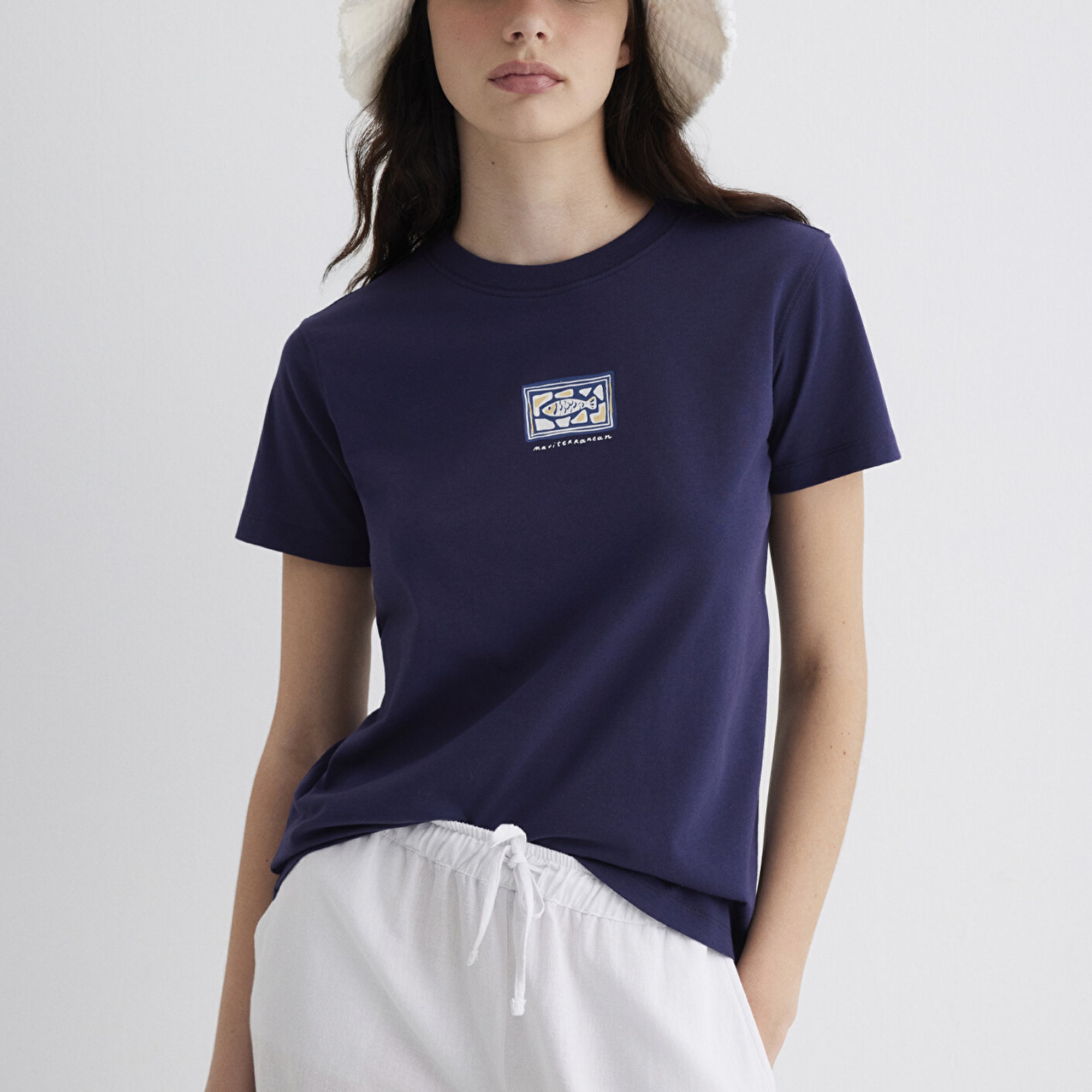 Mavi Nazar Boncuğu Baskılı Lacivert Tişört Regular Fit / Normal Kesim 1613442-70495