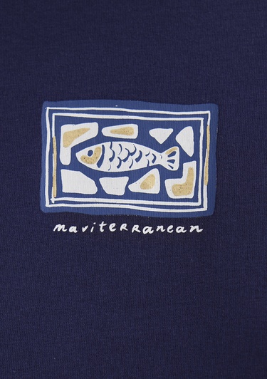  Mavi Nazar Boncuğu Baskılı Lacivert Tişört Regular Fit / Normal Kesim 1613442-70495