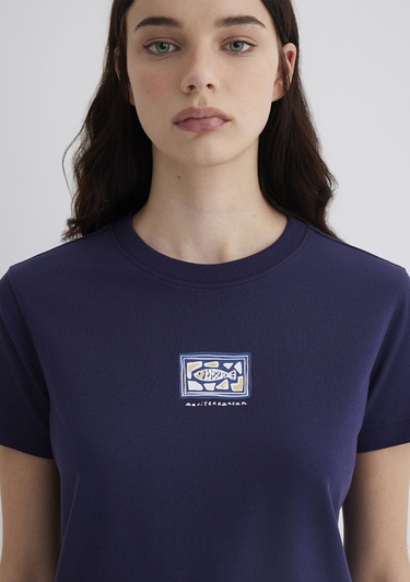  Mavi Nazar Boncuğu Baskılı Lacivert Tişört Regular Fit / Normal Kesim 1613442-70495