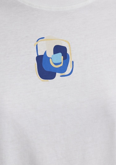  Mavi Nazar Boncuğu Baskılı Beyaz Tişört Regular Fit / Normal Kesim 1613444-70057