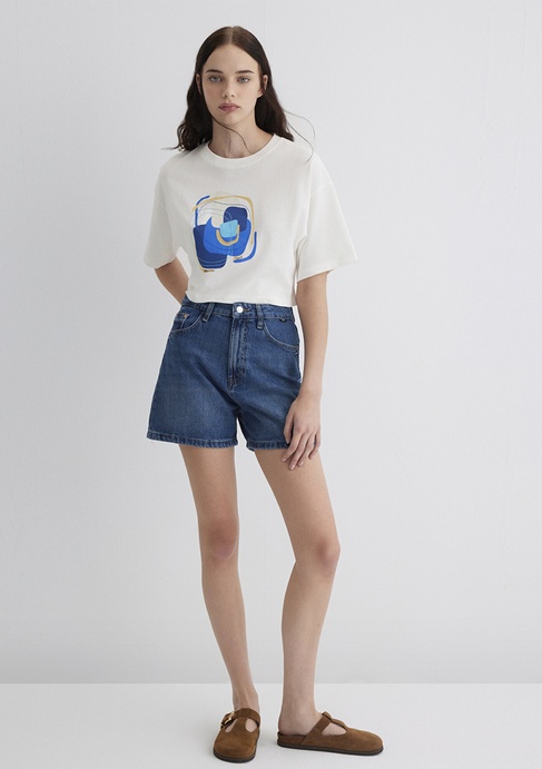  Mavi Nazar Boncuğu Baskılı Beyaz Tişört  1613446-70057