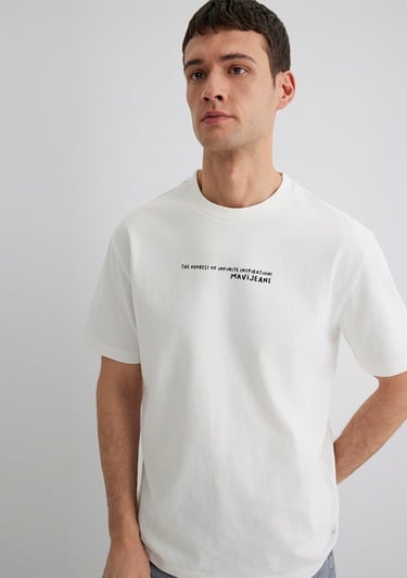  Mavi İstanbul Baskılı Ekru Tişört Loose Fit / Bol Rahat Kesim 0613000-70057