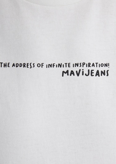 Mavi İstanbul Baskılı Ekru Tişört Loose Fit / Bol Rahat Kesim 0613000-70057