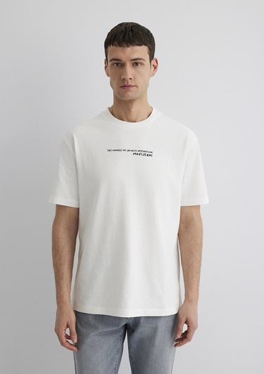  Mavi İstanbul Baskılı Ekru Tişört Loose Fit / Bol Rahat Kesim 0613000-70057