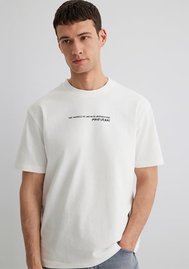  Mavi İstanbul Baskılı Ekru Tişört Loose Fit / Bol Rahat Kesim 0613000-70057