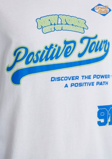  Mavi Baskılı Beyaz Tişört Relaxed Fit / Rahat Kesim 0612814-620