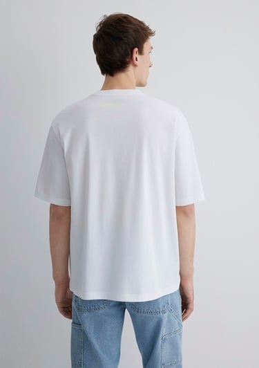  Mavi Baskılı Beyaz Tişört Relaxed Fit / Rahat Kesim 0612814-620