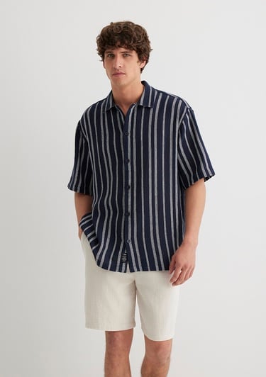  Mavi Çizgili Lacivert Gömlek Loose Fit / Bol Rahat Kesim 0211541-70490