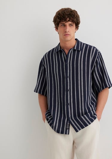  Mavi Çizgili Lacivert Gömlek Loose Fit / Bol Rahat Kesim 0211541-70490