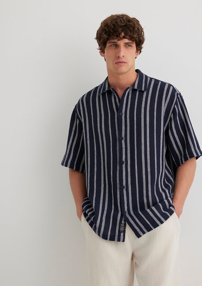  Mavi Çizgili Lacivert Gömlek Loose Fit / Bol Rahat Kesim 0211541-70490