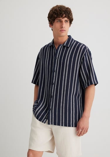  Mavi Çizgili Lacivert Gömlek Loose Fit / Bol Rahat Kesim 0211541-70490