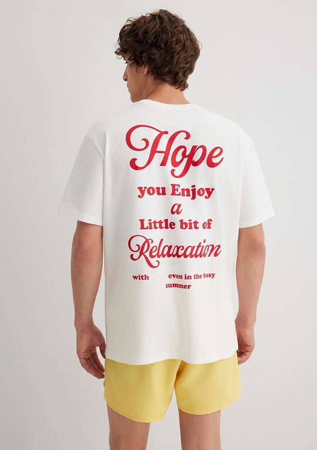  Mavi Feeling Chilled Baskılı Ekru Tişört Loose Fit / Bol Rahat Kesim 0612666-70057