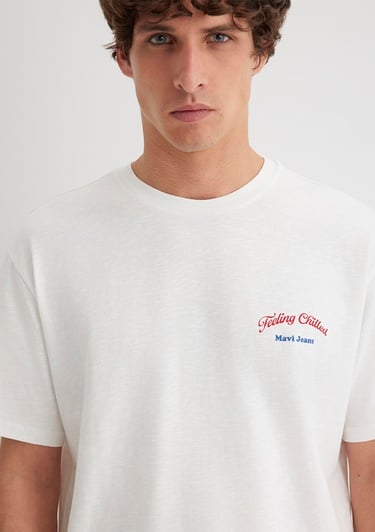  Mavi Feeling Chilled Baskılı Ekru Tişört Loose Fit / Bol Rahat Kesim 0612666-70057