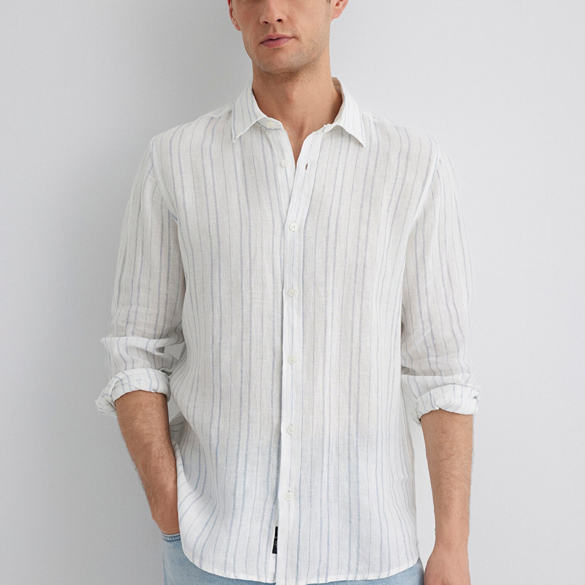 Mavi Çizgili Mavi Gömlek Regular Fit / Normal Kesim 0211525-89288