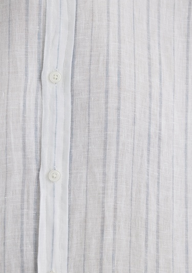  Mavi Keten Karışımlı Çizgili Mavi Gömlek Regular Fit / Normal Kesim 0211525-89288