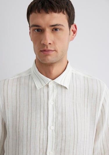  Mavi Çizgili Yeşil Gömlek Regular Fit / Normal Kesim 0211525-71481