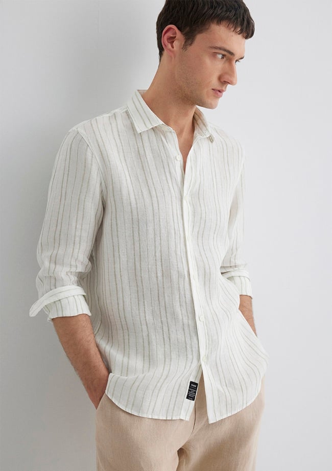  Mavi Çizgili Yeşil Gömlek Regular Fit / Normal Kesim 0211525-71481