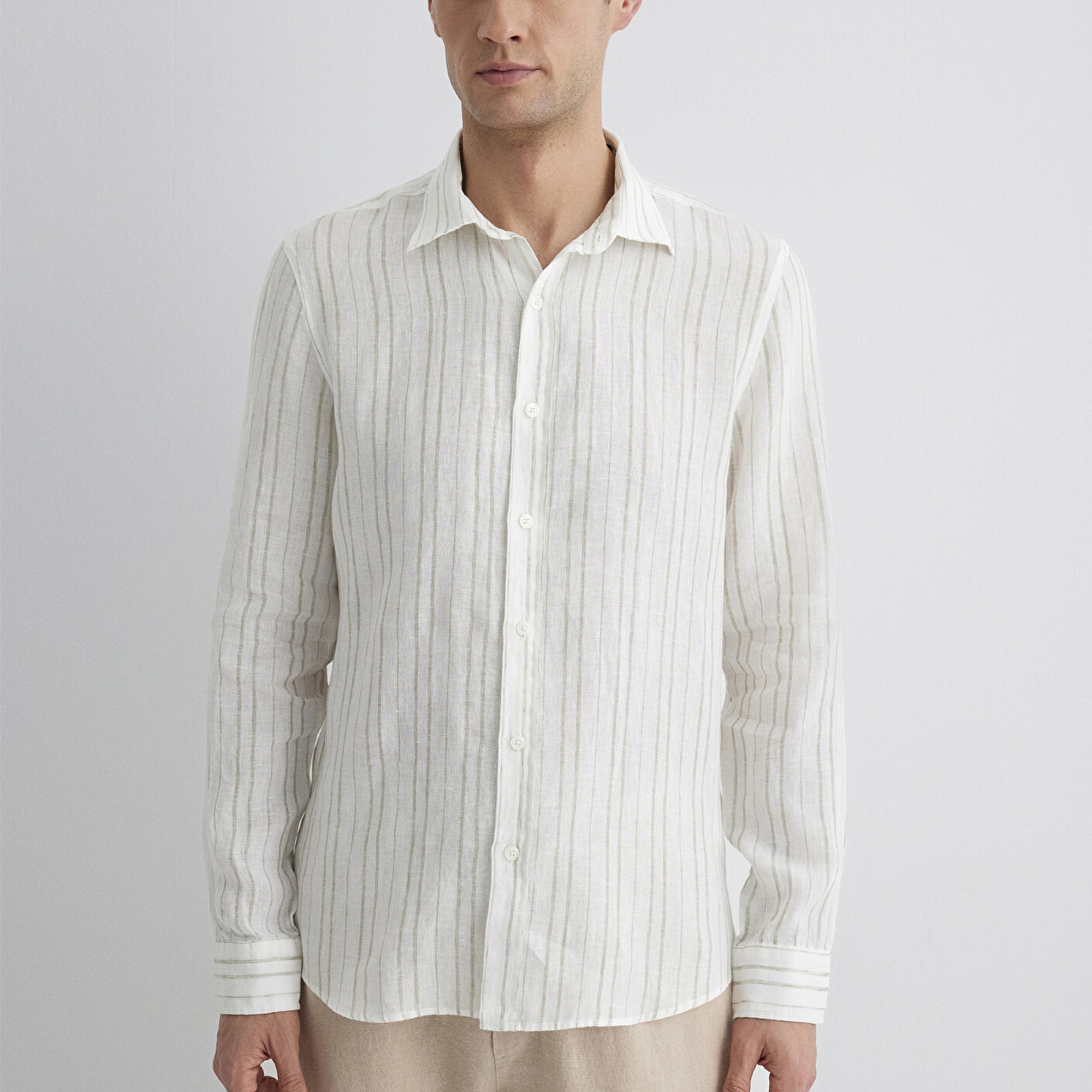 Mavi Çizgili Yeşil Gömlek Regular Fit / Normal Kesim 0211525-71481