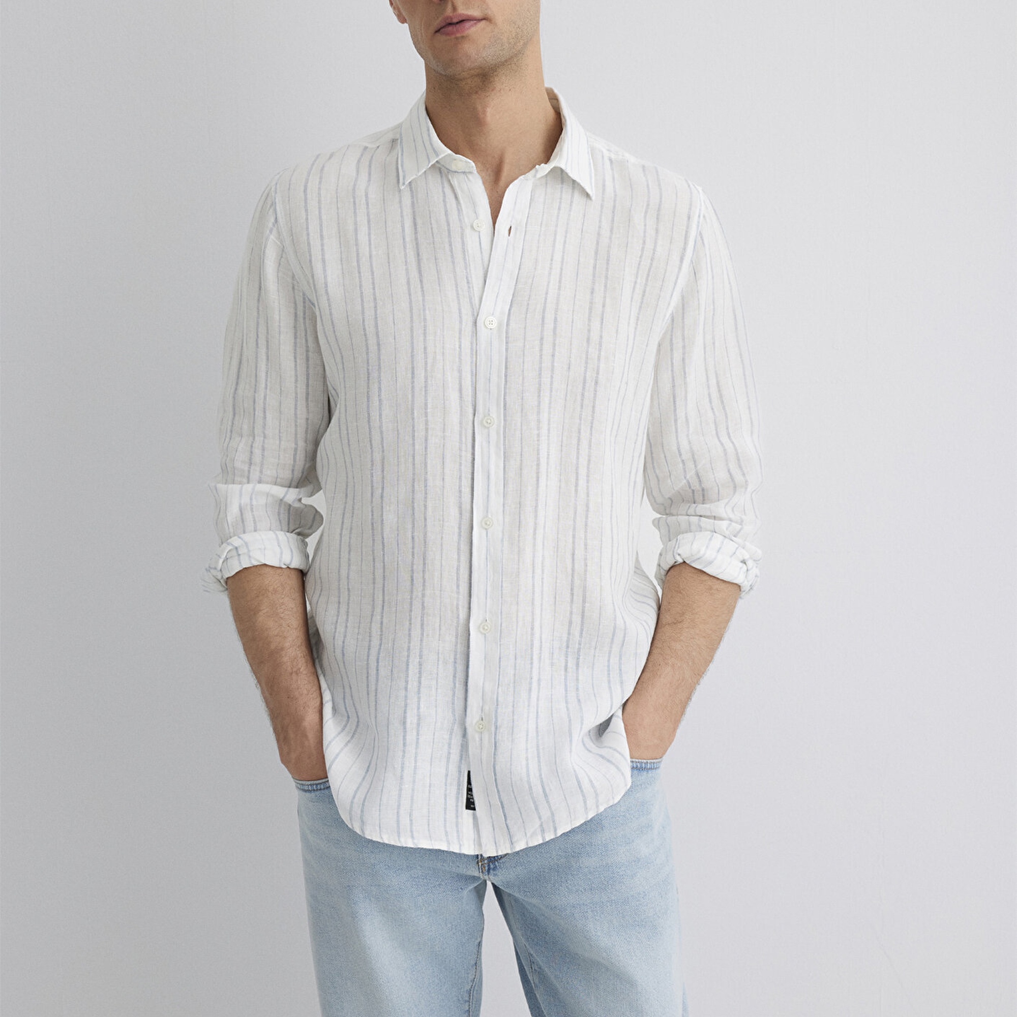 Mavi Çizgili Mavi Gömlek Regular Fit / Normal Kesim 0211525-89288