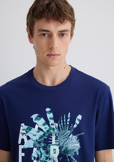  Mavi Baskılı Lacivert Tişört Regular Fit / Normal Kesim 0612671-70496