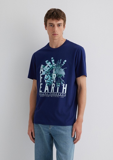  Mavi Baskılı Lacivert Tişört Regular Fit / Normal Kesim 0612671-70496