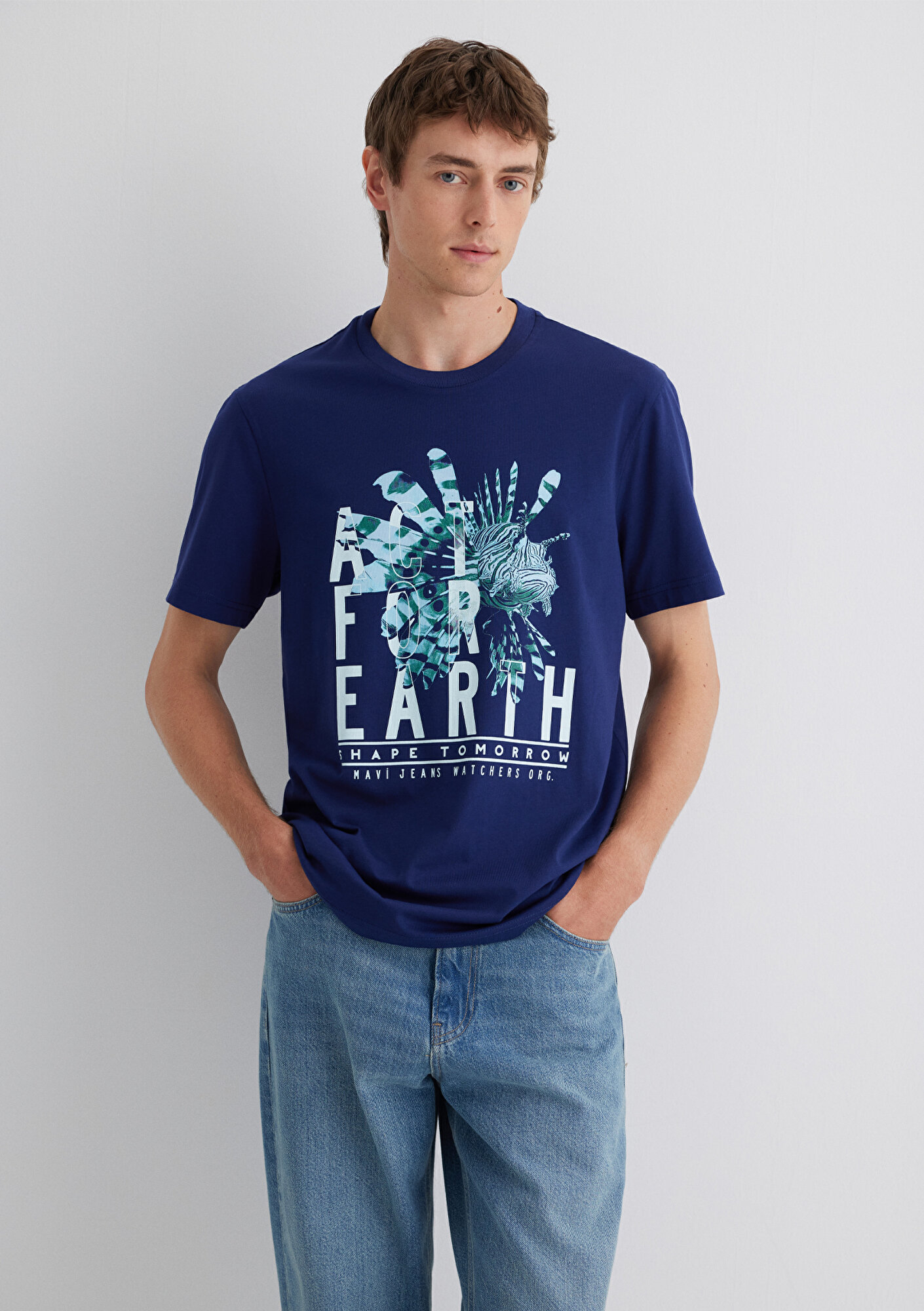  Mavi Baskılı Lacivert Tişört Regular Fit / Normal Kesim 0612671-70496