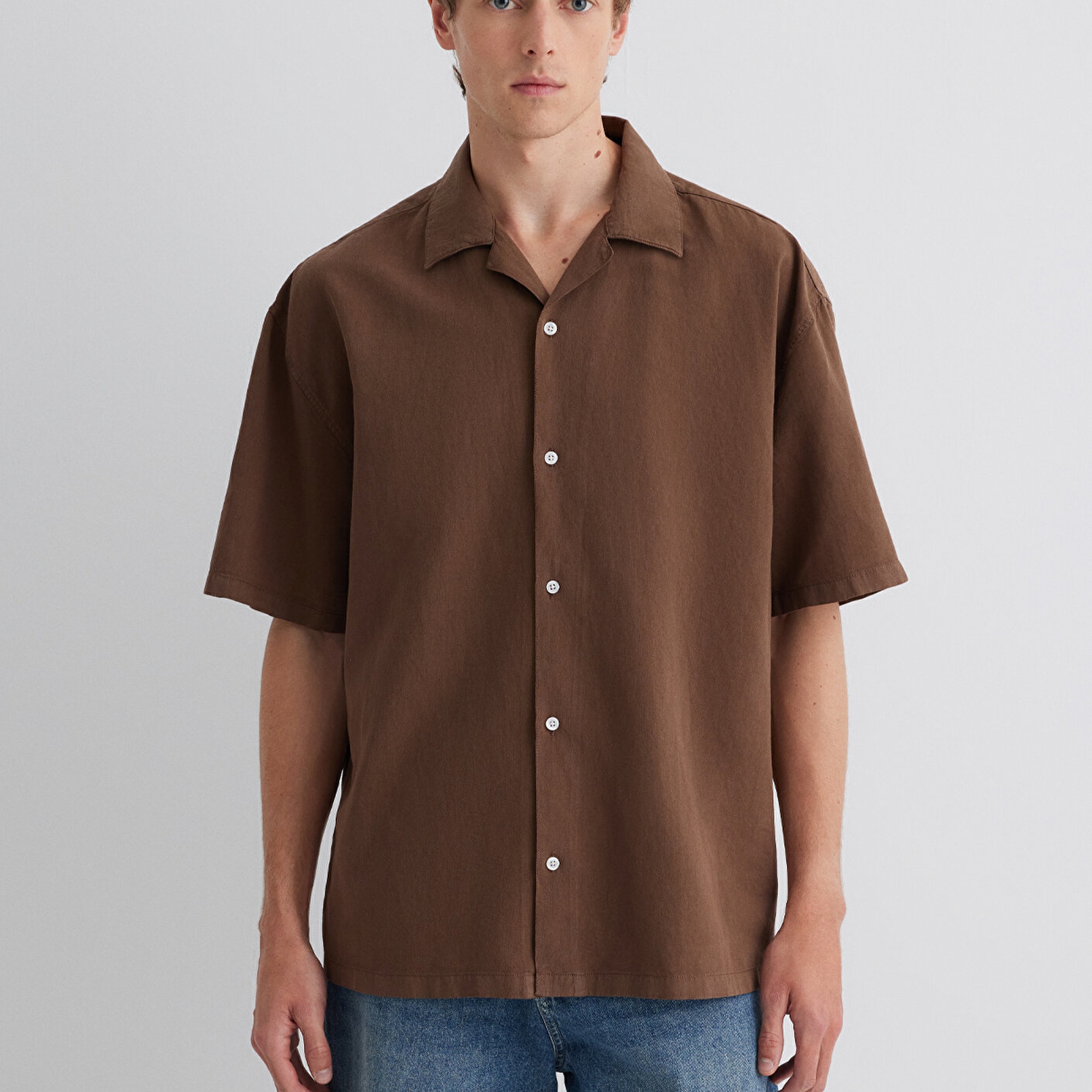 Mavi Kahverengi Gömlek Oversize / Geniş Kesim 0210679-89330