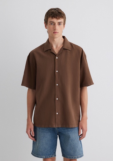  Mavi Kahverengi Gömlek Oversize / Geniş Kesim 0210679-89330