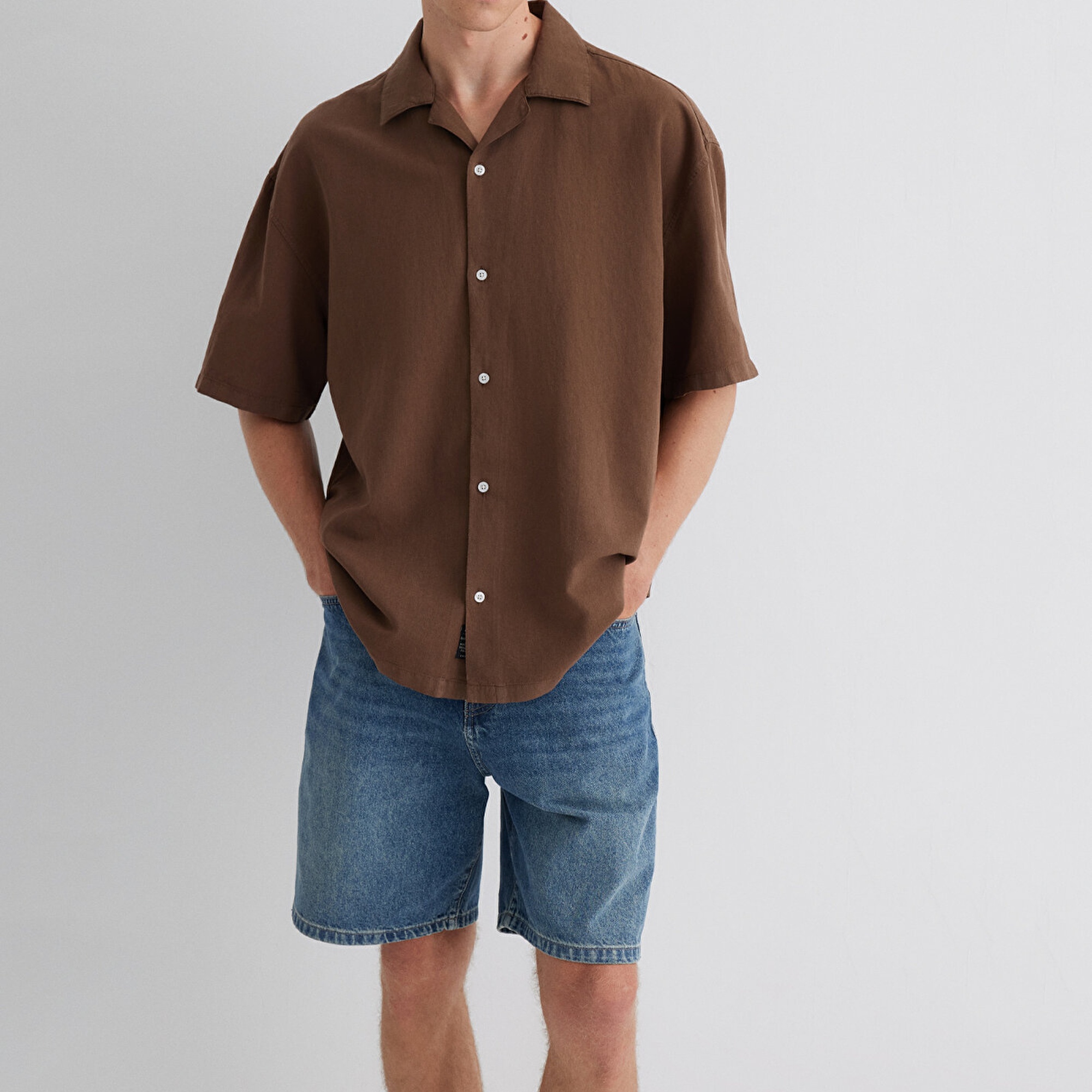 Mavi Kahverengi Gömlek Oversize / Geniş Kesim 0210679-89330