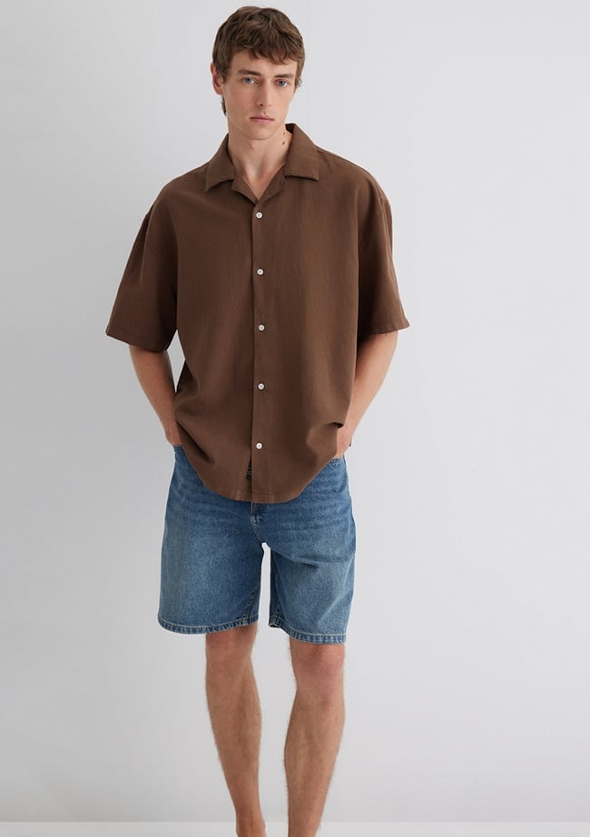  Mavi Kahverengi Gömlek Oversize / Geniş Kesim 0210679-89330