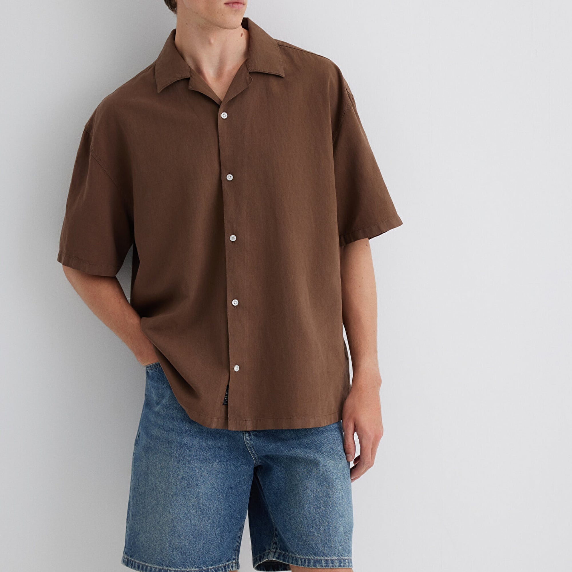 Mavi Kahverengi Gömlek Oversize / Geniş Kesim 0210679-89330