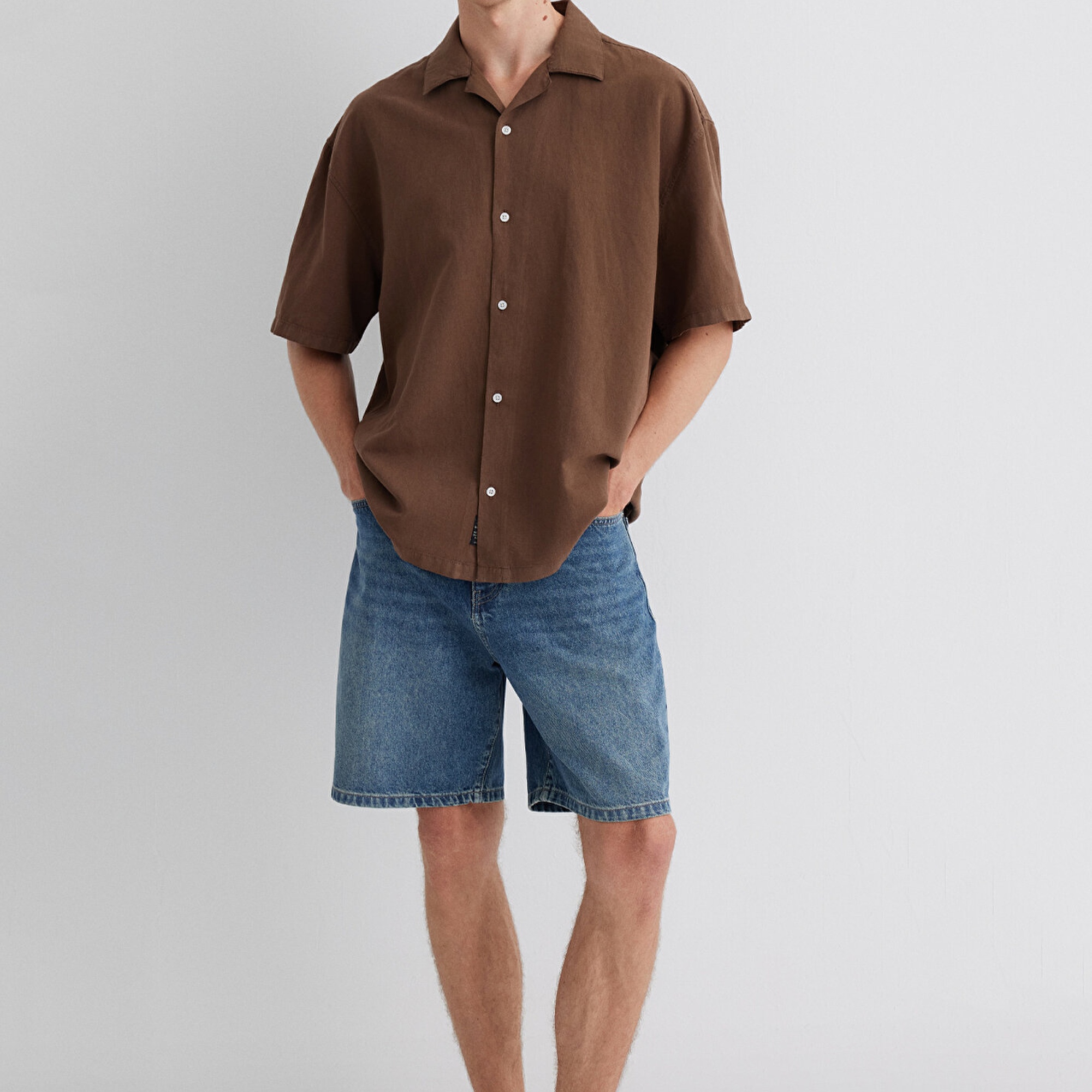 Mavi Kahverengi Gömlek Oversize / Geniş Kesim 0210679-89330