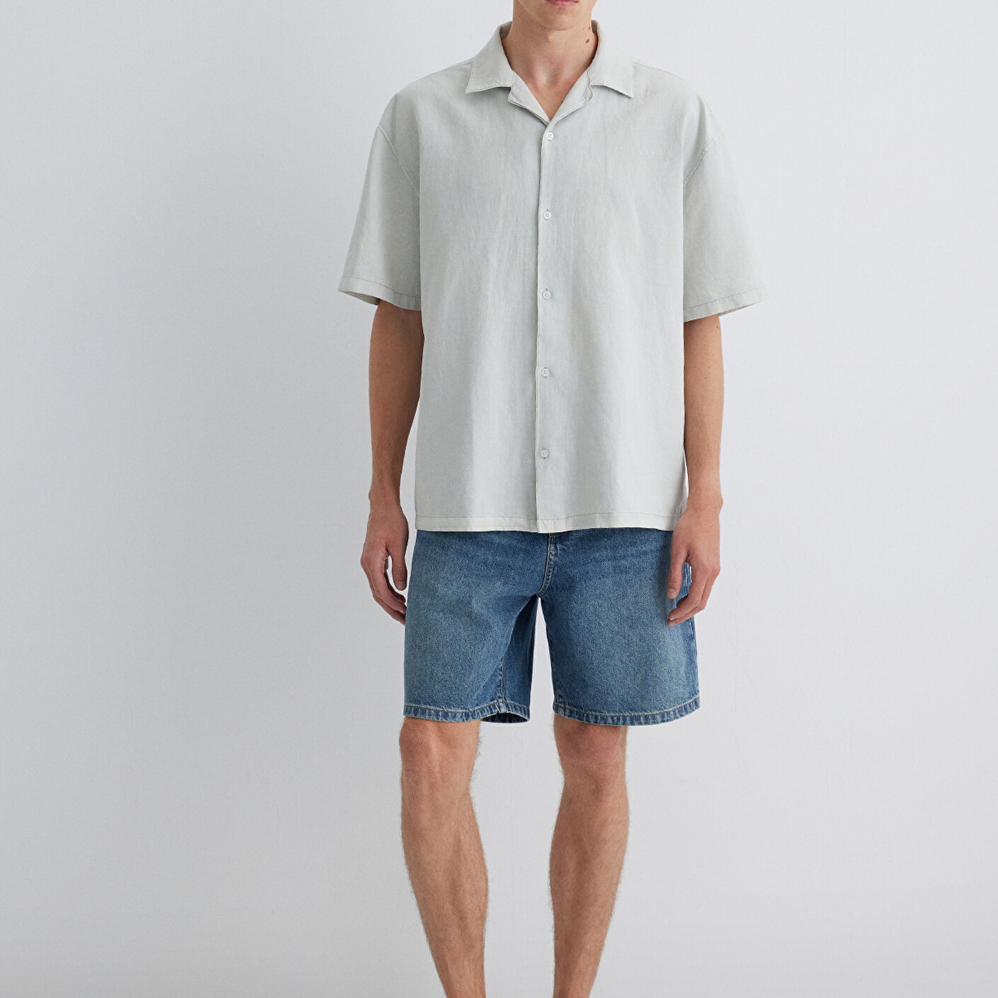 Mavi Yeşil Gömlek Oversize / Geniş Kesim 0210679-70148