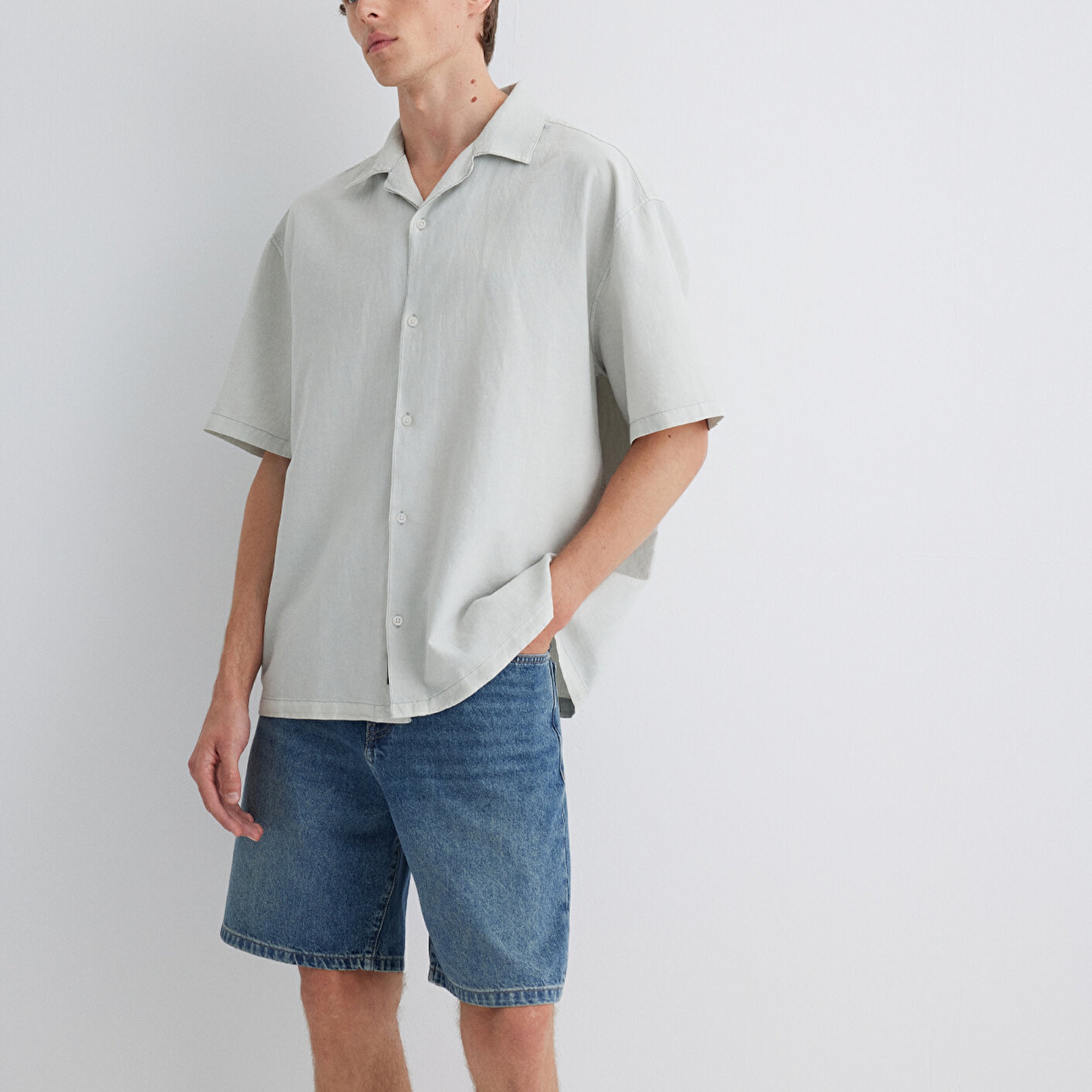 Mavi Yeşil Gömlek Oversize / Geniş Kesim 0210679-70148