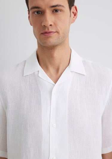  Mavi Beyaz Keten Gömlek Regular Fit / Normal Kesim 0211474-620