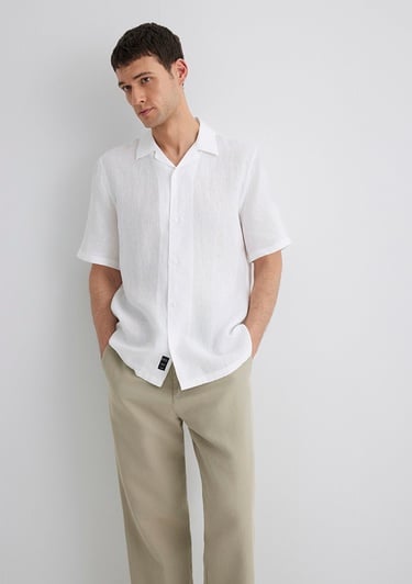 Mavi Beyaz Keten Gömlek Regular Fit / Normal Kesim 0211474-620