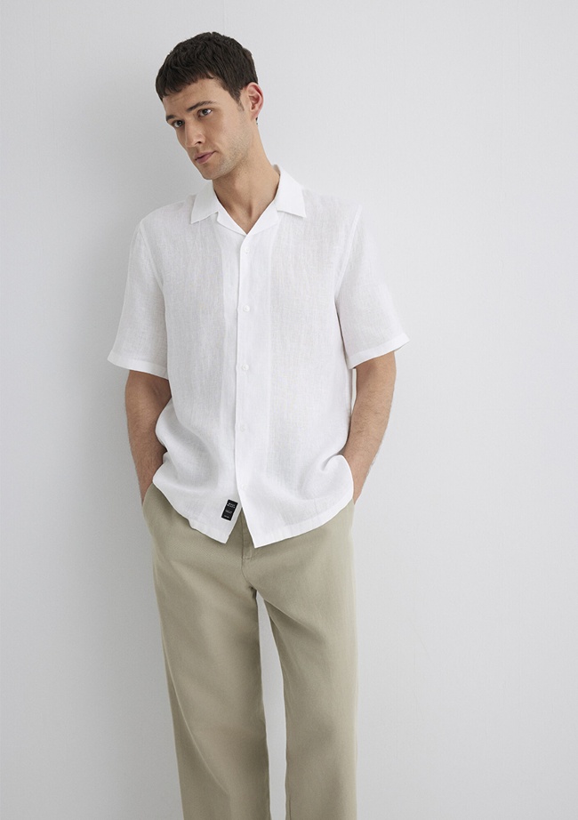  Mavi Beyaz Keten Gömlek Regular Fit / Normal Kesim 0211474-620